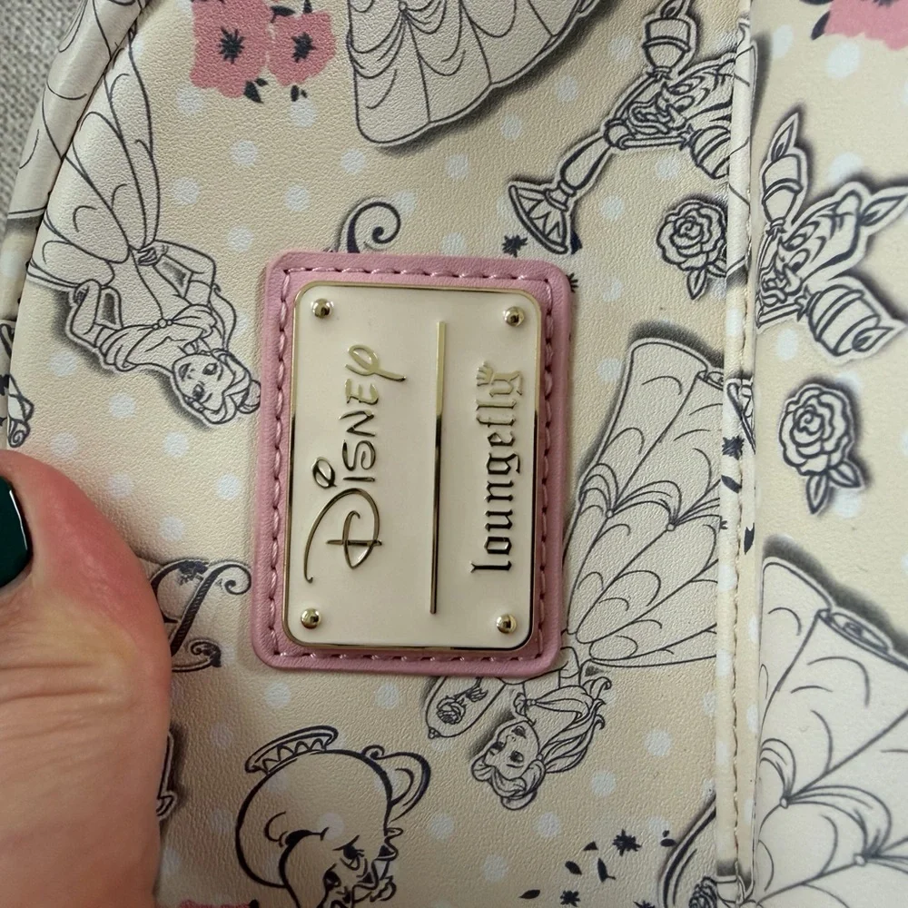 Loungefly Disney Beauty and The Beast Belle Pink Line Art Backpack - Picture 7 of 9